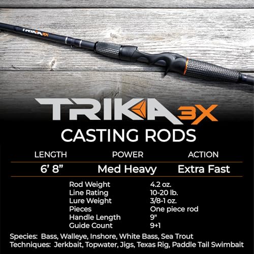 TRIKA 3X Carbon Rod Carbon Weave Rod for Extra Sensitive Vibration | Longer Casting | Lightweight Freshwater Fishing Pole - style: Casting 6'8" Medium Heavy/Xtra Fast 1pc.