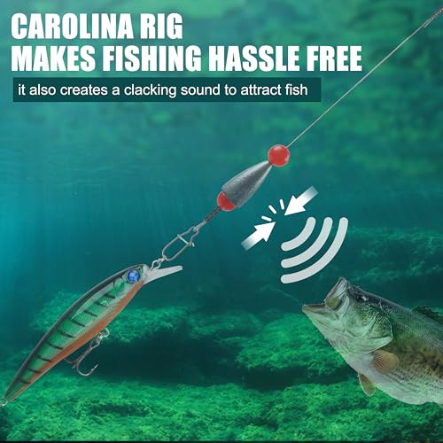 Carolina Rigs for Bass Fishing, Pre Rigged Carolina Catfish Rigs Kit Ready Tied Steel Fishing Leaders with Bullet Fishing Weights Beads for Saltwater Freshwater 3/8oz 1/2oz 3/4oz - size: 1/2oz(14g), style: 5pcs