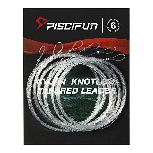 Piscifun Fly Fishing Leader with Pre-Tied Loop, Tapered Fly Line Leader, Nylon, Clear, 6 Pack, 7.5FT, 9FT, 12FT, 0X 1X 2X 3X 4X 5X 6X 7X - size: 12ft-6 pack, style: 5x-3.7lb