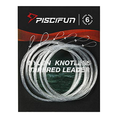 Piscifun Fly Fishing Leader with Pre-Tied Loop, Tapered Fly Line Leader, Nylon, Clear, 6 Pack, 7.5FT, 9FT, 12FT, 0X 1X 2X 3X 4X 5X 6X 7X - size: 12ft-6 pack, style: 5x-3.7lb