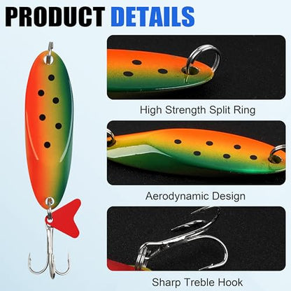 Fishing Spoons Fishing Lures Casting Trout Spoons with Treble Hook Jigging Spoons Hard Metal Spinner Baits for Trout Pike bass Crappie Walleye Freshwater Saltwater Fishing - size: 42g(3/2oz)-5pcs