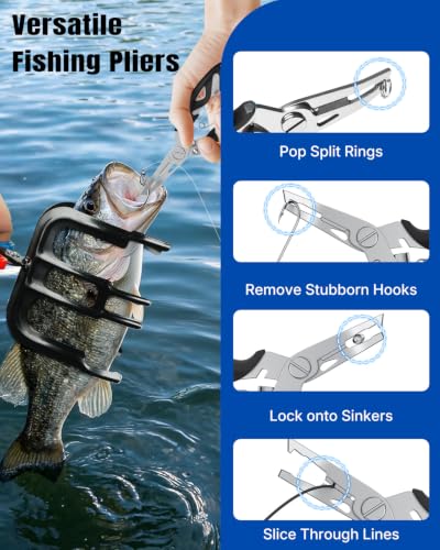Pawfly Fish Grippers & Fishing Pliers, Fish Grabber Tool, Split Ring Pliers | Non-Slip 2 or 3 Claw Fish Control Clamps for Most Freshwater Fish, Metal Fish Hook Remover, Multifunctional Fishing Gear - size: 2+3 Claw+Lure pliers