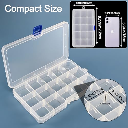 Qualsen 15 Girds Bead Organizer with Adjustable Dividers(12 Pack)，Earring Organizer Box and Small Plastic Organizer Box for Jewelry, Beads, Earrings, Crafts, Screws and Fishing Tackles Small Items - size: 15 Gird-12pcs
