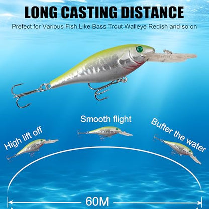 Bass Fishing Lures Kit, Minnow CrankBait VIB Pencil Popper Sinking Wobbler Hard Bait Lures for Bass Trout Walleye Redfish Freshwater Saltwater - color: Combo D-10pcs (3.9" with lip)