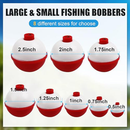 SILANON Fishing Bobbers Set Hard ABS Fishing Floats Bulk Snap on Round Bobbers for Fishing Push Button Fishing Bobbers Floats Assortment Red and White Buoy Floats 0.5-2.5inch - size: 1.25inch-10pcs