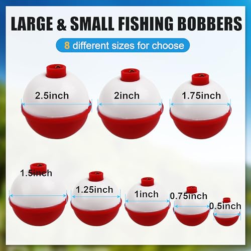 SILANON Fishing Bobbers Set Hard ABS Fishing Floats Bulk Snap on Round Bobbers for Fishing Push Button Fishing Bobbers Floats Assortment Red and White Buoy Floats 0.5-2.5inch - size: 1inch-10pcs