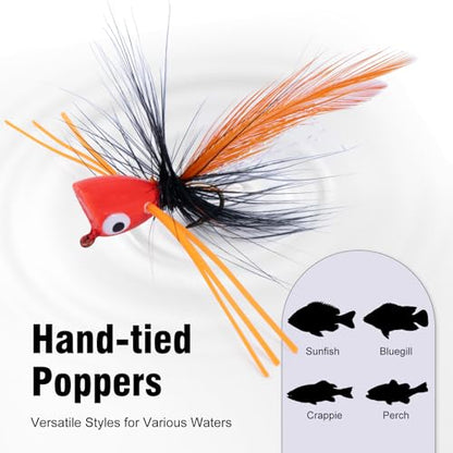 Goture Fly Fishing Poppers Lures, Topwater Popper Flies Bugs Lure, Fly Fish Poppers Fishing Lures Kit, Dry Flies for Panfish Bluegill Crappie Sunfish Bass Trout Salmon - color: A1:34pcs Popper Flies