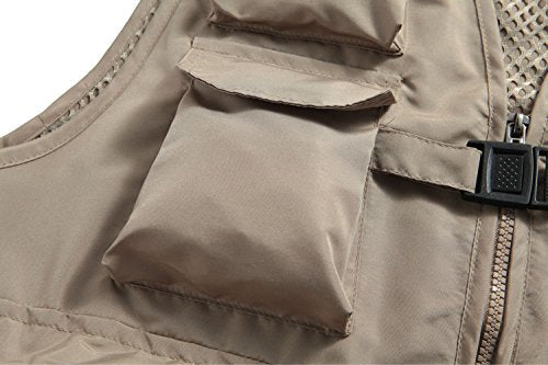 Unisex Breathable Fishing Vest, Multi-Pockets Photography Travel Hunting Waistcoat Jacket for Adults and Youth - color: Khaki, size: 3X-Large