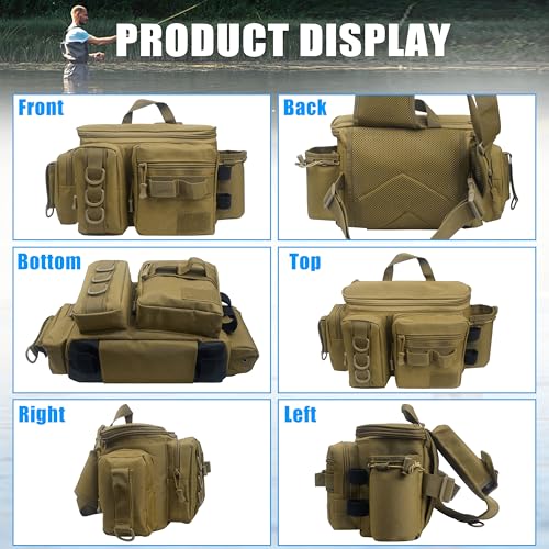 OROOTL Fishing Tackle Storage Bag, Sling Waist Backpack with Adjustable Widen Shoulder Straps Large Capacity Fishing Crossbody Bag Lightweight Gear Organizer for Fishing Camping Hiking and More
