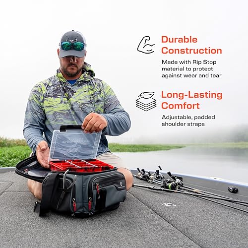 Evolution Fishing Largemouth 3.0 3600 Tackle Bag - Patent Pending Modular Pop Out Pockets, Grey, Tackle Storage, Molded Bottom, Heavy Duty Fishing Bag, Includes Deep Quiklatch Tackle Tray