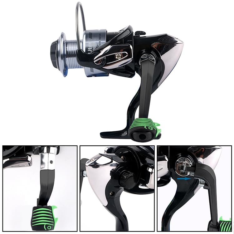 Fishing Reel Replacement Handle with Knob Covers, Spinning Casting Baitcaster Reel Grip Parts Universal Rocker Arm Non-Slip Rubber Sleeve - color: Black Handles & Fish-shaped Knob Covers