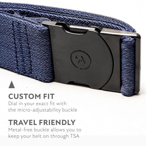 Arcade The Original Unisex Adventure Belt, Heavy Duty Elastic Webbing, Non-Metal Travel Friendly Buckle - color: Navy, size: Standard (Up to 40"); 1.5" Wide