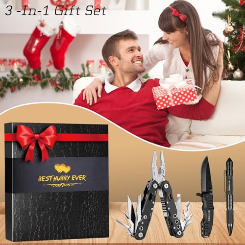 Men Gifts for Hubby from Wife, Multi tools Gift Set "BEST HUBBY EVER" with Multitool Pliers, Pocket Knife, Tactical Pen, Stocking Stuffers EDC Multi-tools(BEST HUBBY EVER) - style: Gifts for Husband "BEST HUBBY EVER"