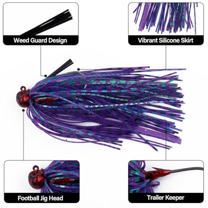 Dr.Fish 2 Pack Weedless Bass Fishing Jigs 1/8oz-1oz Football Jigs Bass Hook Lures Freshwater Ball Head Pitching Flipping Fitness Punching - color: Green Pumpkin Black, size: 3/4oz