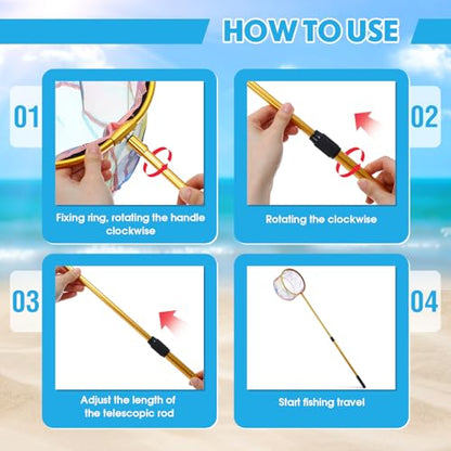 6 Pack Telescopic Fishing Nets, Retractable Lightweight Aluminum Alloy Landing Nets with Non-slip Handle for Catching & Releasing Frogs, Butterflies, Fish for Beach, Pond, Park Outdoor Use