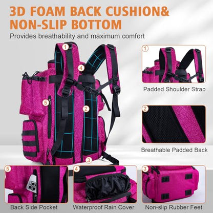 Goture Fishing Backpack, 900D Water-Resistant Tackle Backpack with Rod Holders, 58L Large Storage Gear Fishing Tackle Bag with Detachable Crossbody Bag,8 Lure Pockets,Bottle Holder for Camping Hiking - color: Bling Pink
