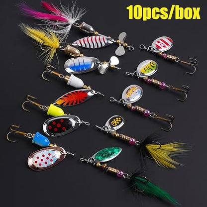 Fishing Lures Spinnerbait Kit Rooster Bait Tail Fishing Lures Inline Spinner Baits Bass Salmon Trout Spoon Hard Metal Spinnerbaits for Saltwater Freshwater - style: 10pcs Spinnerbaits-a