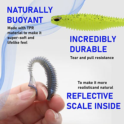 50 Pcs Soft Plastic Fishing Lures, 2.75"/3.15" Paddle Tail Minnow Shad Worms Swimbaits for Bass Fishing Texas Rigs Trout Crawfish Fishing for Saltwater Freshwater - color: Paddle Tail 50pcs