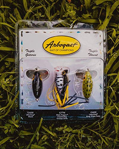 Arbogast Triple Threat Fishing Lure 3-Pack - Includes Jitterbug Lures and Hula Popper Lures - style: 2 Jitterbug, 1 Hula Popper