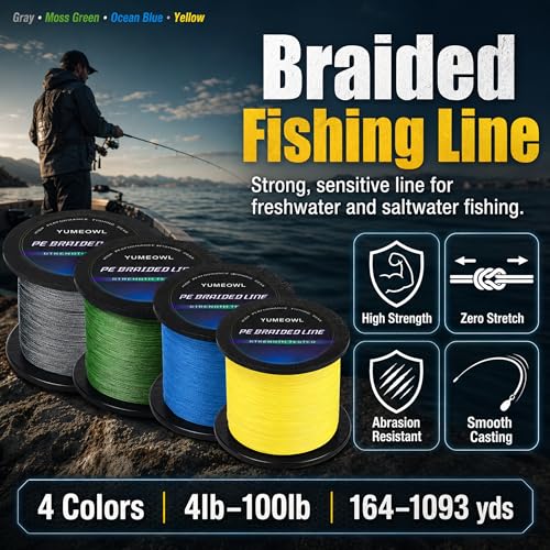 Thinner Braided Fishing Line, Ultra-Strong Abrasion Resistant Zero Stretch Braided Line, 4&8 Strand - color: Ocean Blue, size: X4-15lb-328yds-0.12mm