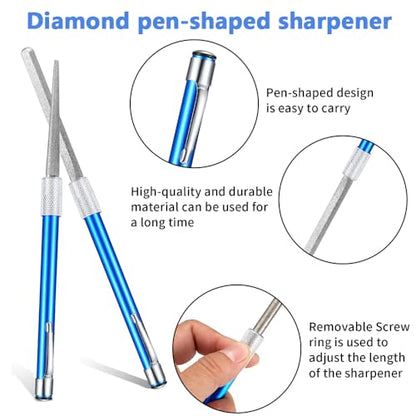 Wolfride 2Pcs Serrated Knife Sharpener, Retractable Diamond Sharpening Rod Multifunctional Knife Sharpening Tool for Outdoor Kitchen Fishing Hunting