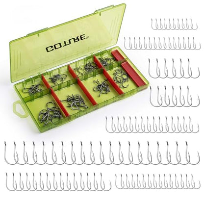 GOTURE 100Pcs Iseama Fishing Hooks Assortment with Tackle Box, 80D High Carbon Steel Ringed Eye Bait Hooks Kit for Freshwater Saltwater - style: 100pcs - Iseama Hooks