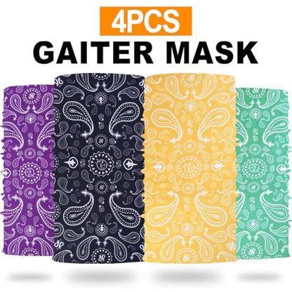 4Pack Neck Gaiter for Men Women Face Cover Mask Head Wrap Balaclava Headwear Bandana Headband Magic Scarf - color: A-color Paisley