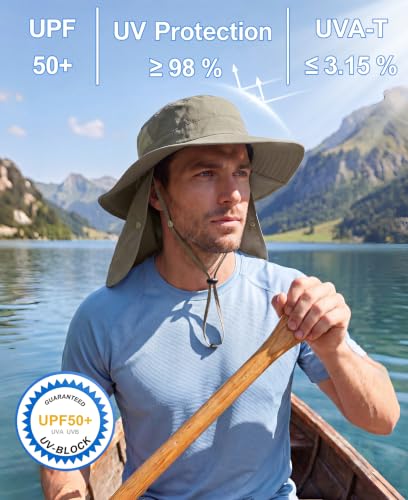 Home Prefer UPF 50+ Wide Brim Sun Hats with Neck Flap Sun Protection Hat for Men Women Gardening Fishing Summer Bucket Hat - color: Pea Green