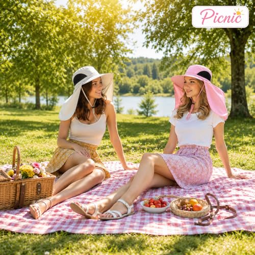 HUAMULAN Women Large Brim Sun Hat with Neck Flap, Men Quick Dry Hiking Fishing Safari Hat UPF 50+ - color: Yq005-pink