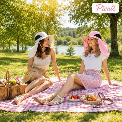HUAMULAN Women Large Brim Sun Hat with Neck Flap, Men Quick Dry Hiking Fishing Safari Hat UPF 50+ - color: Yq005-pink