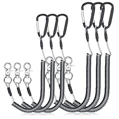Woanger 6 Pack Fishing Lanyard Steel Wire Coiled Lanyard Tool Lanyards for Hand Tools Kayak Retractable Tool Leash Fishing Rod Safety Lanyards Gear with Alloy Clips for Pliers Boating - color: Black