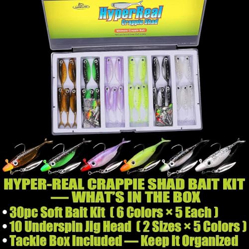 Crappie Baits Kit –40 & 135 Piece Soft Plastic Underspin Jig Heads, Shad Minnow Lures Set for Crappie Fishing Panfish Bluegill Perch Trout - color: 40 PCS — Starter Crappie Kit