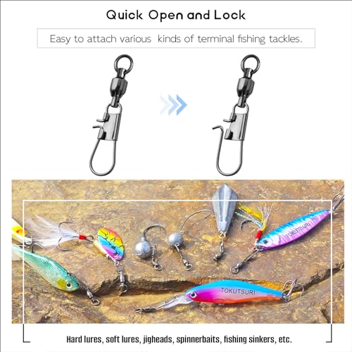 Ball Bearing Snap Swivels Fishing Saltwater Freshwater Snap Swivels Fishing Tackle Swivel with Interlock Snap Clips Stainless Steel Black - size: #0 (17Lbs) 25Pcs