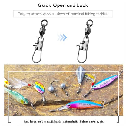 Ball Bearing Snap Swivels Fishing Saltwater Freshwater Snap Swivels Fishing Tackle Swivel with Interlock Snap Clips Stainless Steel Black - size: #0 (17Lbs) 25Pcs
