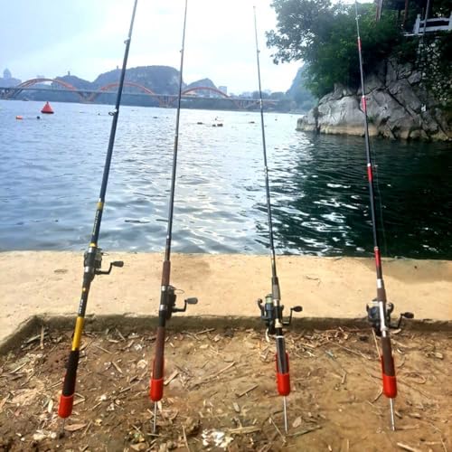 4-Pack Fishing Pole Holders Ground, Fishing Rod Holder, Rod Holders for Bank Fishing, Beach Support Stand Reinforced PVC, 4 Free Alarm Bells