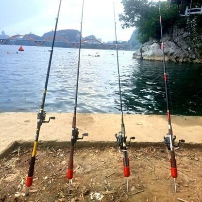 4-Pack Fishing Pole Holders Ground, Fishing Rod Holder, Rod Holders for Bank Fishing, Beach Support Stand Reinforced PVC, 4 Free Alarm Bells