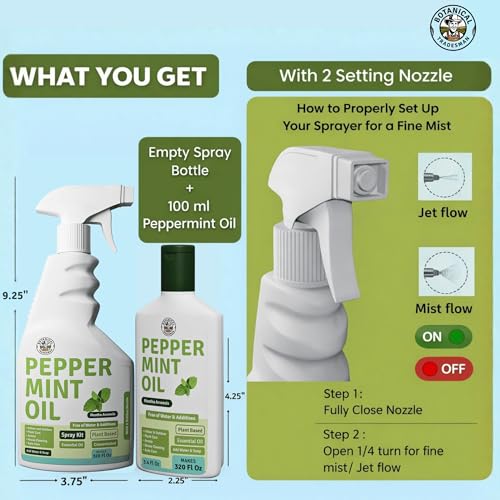 Peppermint Oil Spray -Makes 320 Fl Oz(20 Refills) -DIY Kit |Essential Oil Extract(Mentha Arvensis) Indoor & Outdoor Multi Purpose