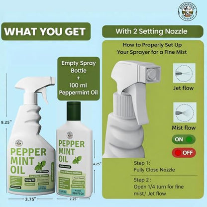 Peppermint Oil Spray -Makes 320 Fl Oz(20 Refills) -DIY Kit |Essential Oil Extract(Mentha Arvensis) Indoor & Outdoor Multi Purpose