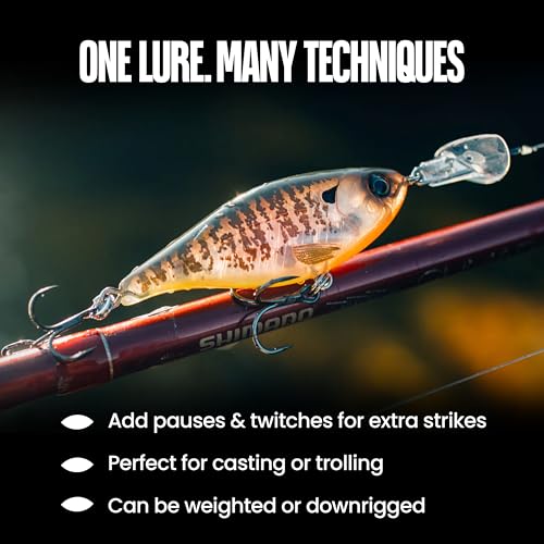 Headbanger Cranky Shad Slow-Sink Hard Lure (2-1/2", 3", 4" & 5") – Patented Erratic “Headbanging” Action Crankbait for Freshwater Bass, Walleye & Perch – 1/3 oz with Premium VMC Hooks - color: Ghost Shad, size: 4"