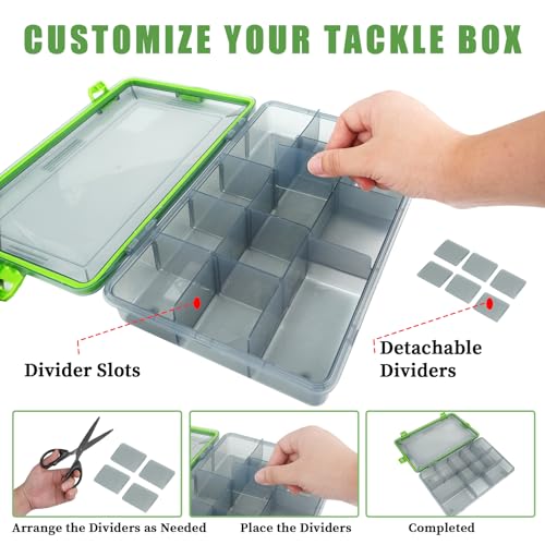8 Pcs Fishing Tackle Boxes with Adjustable Dividers Waterproof Clear Fishing Tackle Storage Organizer Airtight Plastic Tackle Box for Lure Bait Hook Terminal Tackle(Large)