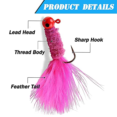 Fishing Jig Heads Crappie Jigs, 25pcs Marabou Jigs Lures Round Ball Head Jig Hooks Hair Jig Feather Fishing Lures for Bass Sunfish Trout Walleye Panfish 1/8oz 1/16oz 1/32oz - size: 3 Sizes Mixed-15pcs