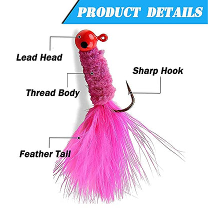 Fishing Jig Heads Crappie Jigs, 25pcs Marabou Jigs Lures Round Ball Head Jig Hooks Hair Jig Feather Fishing Lures for Bass Sunfish Trout Walleye Panfish 1/8oz 1/16oz 1/32oz - size: 3 Sizes Mixed-15pcs