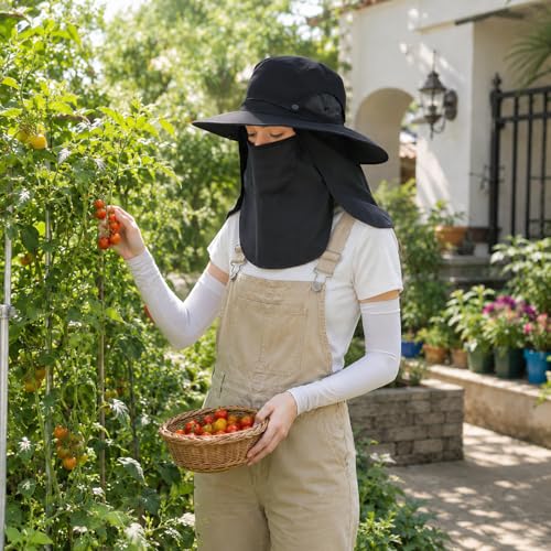 Sun Hat Unisex Face Coverage Shield Neck Flap Cap Garden Lawn Work Sports Hiking Fishing Hats - color: Kcl015-black
