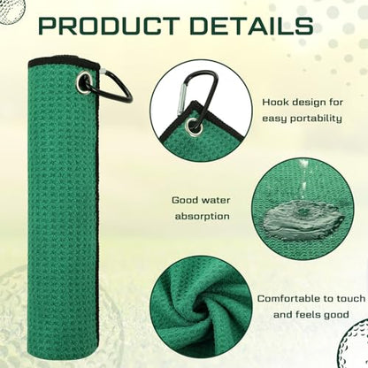 Batiyeer 30 Pcs Bulk Golf Towels for Golf Bags 16'' x 16'' Microfiber Fabric Golf Towel Waffle Pattern with Clip for Bags Men Mini Tournament Fitness Yoga Camping(Green) - color: Green
