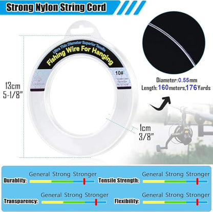 Clear Fishing Wire, Monofilament Fishing Line, Clear String for Hanging, Invisible Strong Wire Nylon Thread for Hanging Balloon Garland Picture Decorations - size: 0.55mm/525ft/34lb