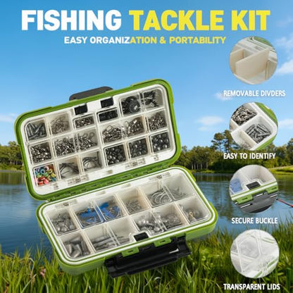 397-Piece Freshwater Fishing Tackle Kit with Waterproof Tackle Box – Compact Bass & Trout Lure Set for Beginner and Pro Anglers, Fishing Gear Set Equipment for Bass Trout Gifts for Men,Kids