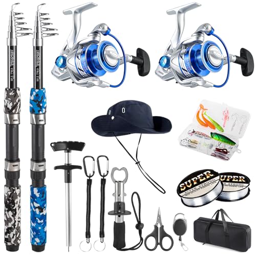 Tripquips Fishing Pole Combo, 6.9ft Telescopic Rods Set, Collapsible Fishing Rods 2PCS Spinning Reel Set with Carrier Bag Freshwater Fishing Rod and Reel Combos Kits - color: 6.9ft Blue & Grey Combos