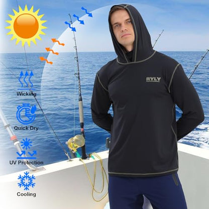 Fishing Shirts for Men,Long Sleeve Rash Guard Shirts Sun Protection Hoodie Athletic Running Hiking Shirt 1/2 Packs - color: Black/Army Green, size: Large