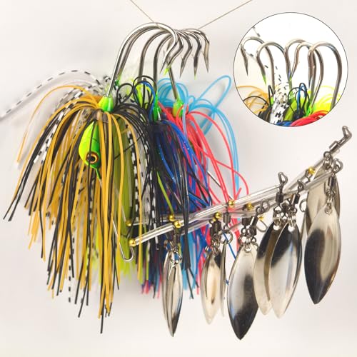 5pcs Spinner Baits Fishing Lures Kit,Willow Leaf Spinnerbait Buzz Bait,Silicon Skirt Swim Jigs Fishing Tackle Spinner Baits for Bass Trout Salmon Pike Saltwater Freshwater