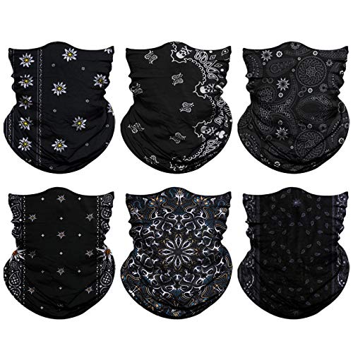 Venswell Neck Gaiter Face Mask Men Women,Seamless Bandana Rave Face Cover Scarf Mask,Balaclava,Headband, Head Wrap,Headwear - color: A-black Series 2